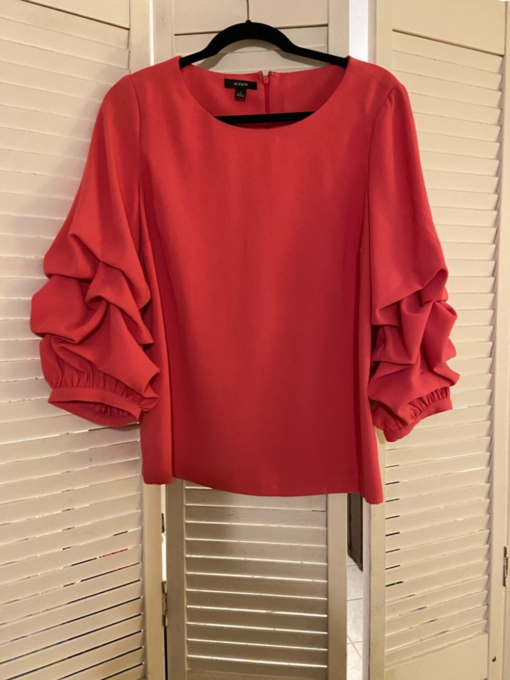 Alfani Coral Red Ruffled Sleeve Blouse